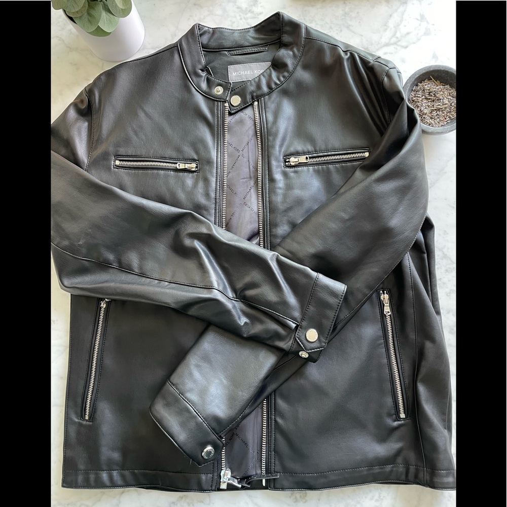 Michael Kors- Mens Faux Leather Moto jacket, size M